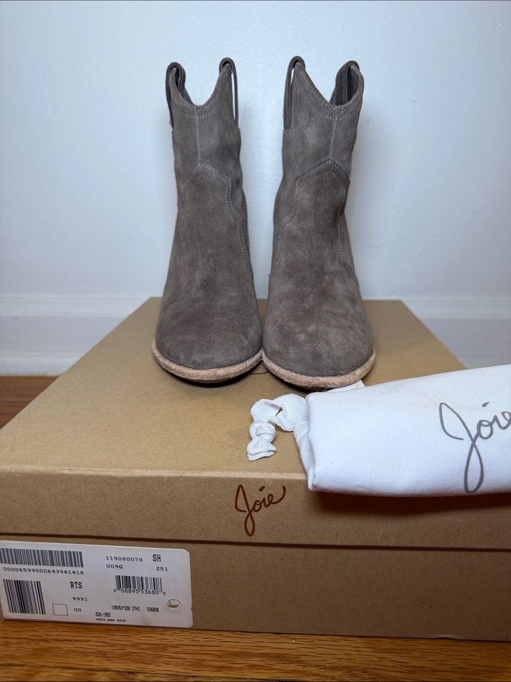 Joie Taupe Suede Western Ankle Boots